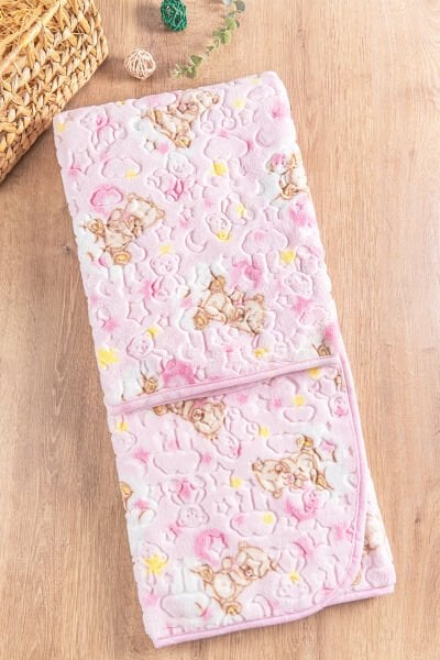 Figürlü Peluş Kız/Erkek Bebek Battaniye PEMBE -  Tek Ebat