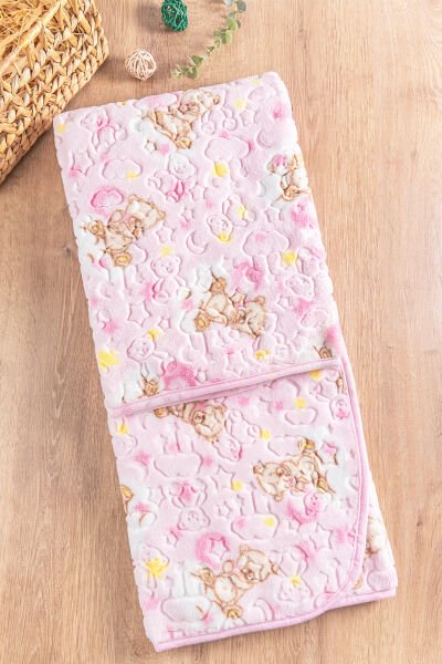 Figürlü Peluş Kız/Erkek Bebek Battaniye PEMBE -  Tek Ebat