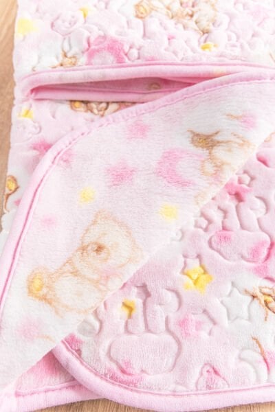 Figürlü Peluş Kız/Erkek Bebek Battaniye PEMBE -  Tek Ebat