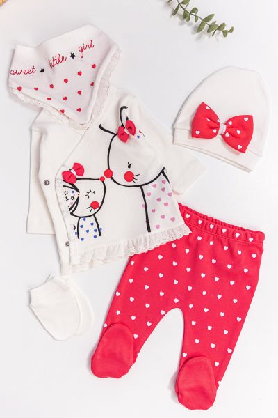 Little Mouse 5 Parça Kız Bebek Hastane Çıkışı Bebek Takımı
