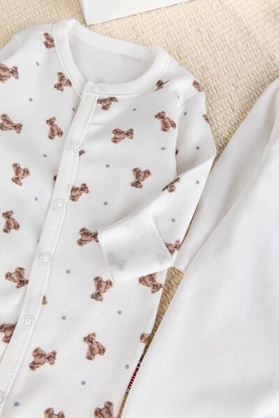 Ayıcık Baskılı Pamuklu 2'li Bebek tulum