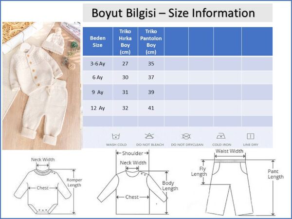 Triko Yumuşak Dokulu Bereli Kışlık Örgü  Kız Erkek Bebek Takım Set BEJ - 6 Ay