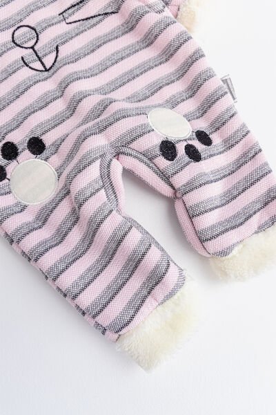 Tavşan Figürlü Kapüşonlu İçi Peluş Kız Bebek Tulum