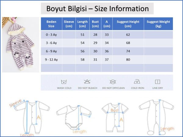Tavşan Figürlü Kapüşonlu İçi Peluş Kız Bebek Tulum