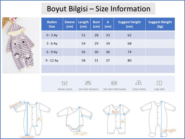 Tavşan Figürlü Kapüşonlu İçi Peluş Kız Bebek Tulum
