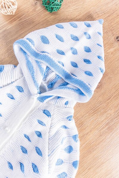 Kapüşonlu Puantiyeli  Kız/Erkek Bebek Triko Hırka MAVİ -  6-9 AY