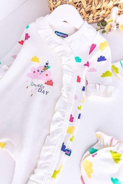 Kız Bebek Tulum Bulut Temalı 3 Parça Kız Bebek Tulum Takım