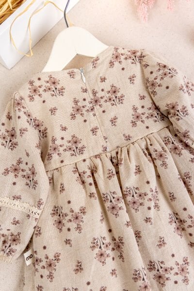 Çiçek Desenli Fırfırlı !00% Pamuk Şık Kız Bebek Elbise