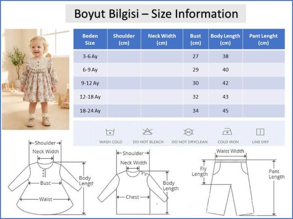 Çiçek Desenli Fırfırlı !00% Pamuk Şık Kız Bebek Elbise