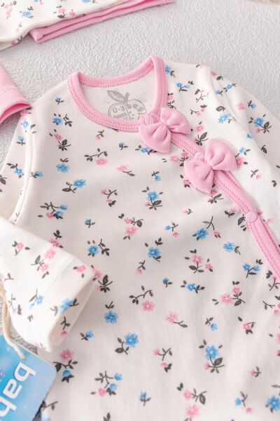 Kız Bebek Tulum Çiçek Desenli İkili Uzun Kollu Tulum Takım