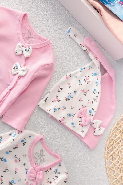 Kız Bebek Tulum Çiçek Desenli İkili Uzun Kollu Tulum Takım