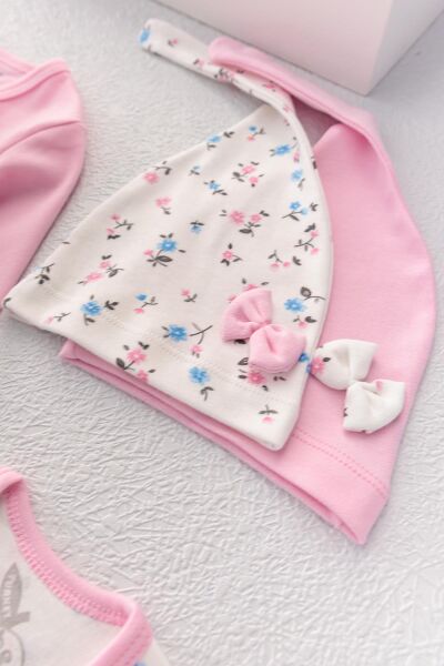 Kız Bebek Tulum Çiçek Desenli İkili Uzun Kollu Tulum Takım