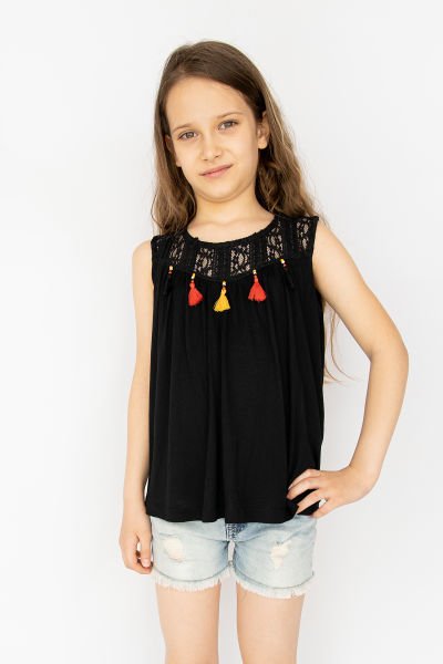 Kız Çocuk Siyah Askılı T-shirt Body SİYAH - 10 Yaş
