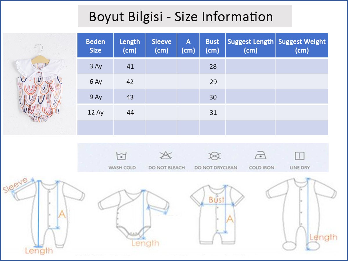 Gökkuşağı Desenli Kız Bebek Tulum