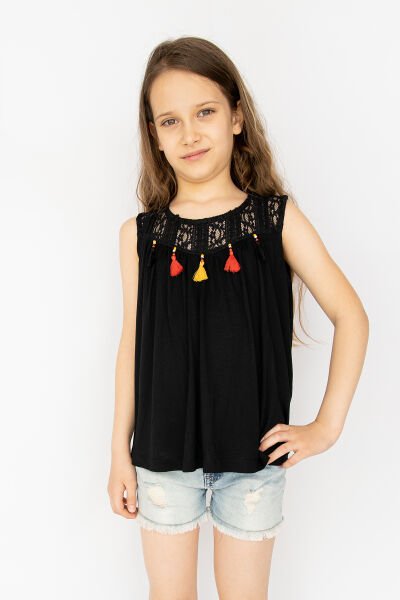 Kız Çocuk Siyah Askılı T-shirt Body SİYAH - 14 Yaş