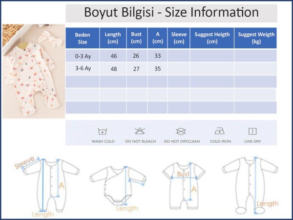 Bandanalı Çıt Çıtlı Pamuklu Kalpli Kız Bebek Tulum