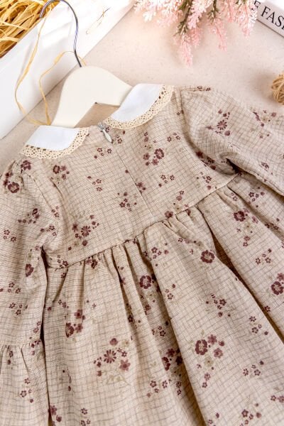 Bebe Yaka Dantelli 100% Pamuk Şık Kız Bebek Elbise