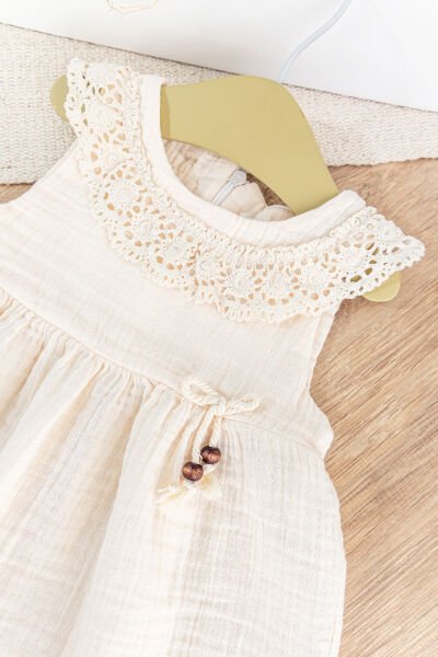 Dantelli Güpür Yakalı Yazlık Askılı Kız Bebek Elbise