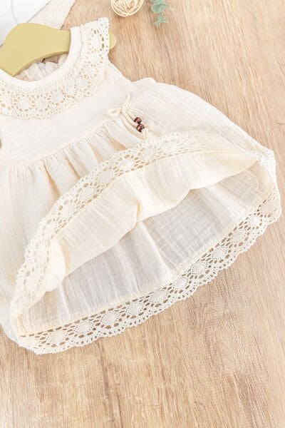 Dantelli Güpür Yakalı Yazlık Askılı Kız Bebek Elbise
