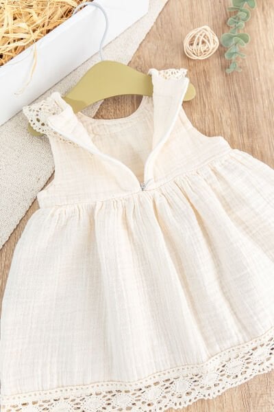 Dantelli Güpür Yakalı Yazlık Askılı Kız Bebek Elbise
