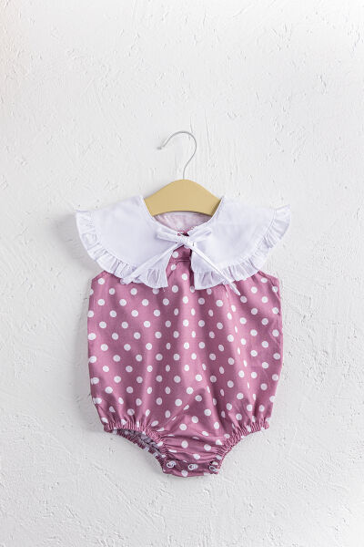 Puantiye Desenli Bebe Yakalı Kız Bebek Tulum