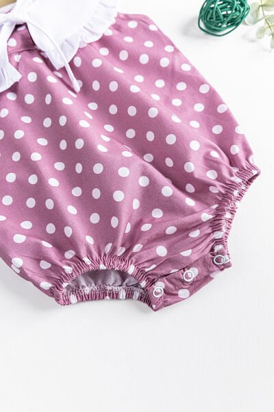 Puantiye Desenli Bebe Yakalı Kız Bebek Tulum