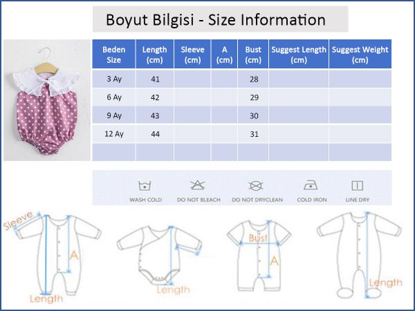 Puantiye Desenli Bebe Yakalı Kız Bebek Tulum