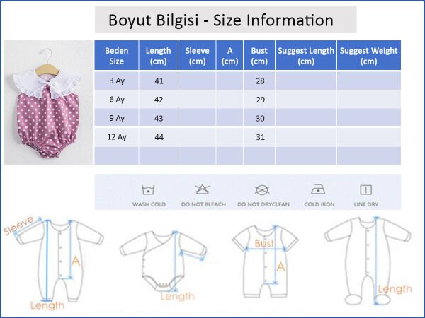 Puantiye Desenli Bebe Yakalı Kız Bebek Tulum