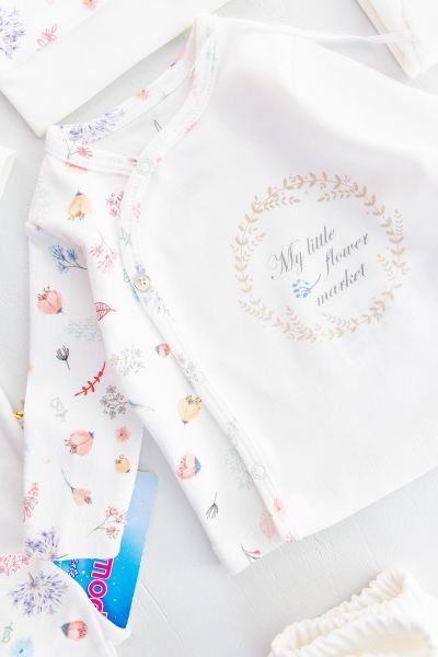 Organik Çiçek İşlemeli 10 Parça Kız Bebek Hastane Çıkışı Bebek Seti