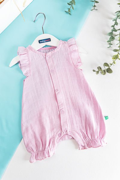 Fırfırlı Müslin Kız Bebek Tulum PEMBE -  0-3 AY