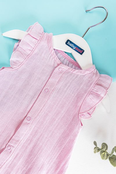 Fırfırlı Müslin Kız Bebek Tulum PEMBE -  0-3 AY