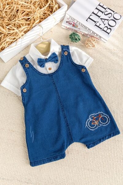 Papyonlu Denim ŞıkYazlık Kot Erkek Bebek Salopet Tulum takım
