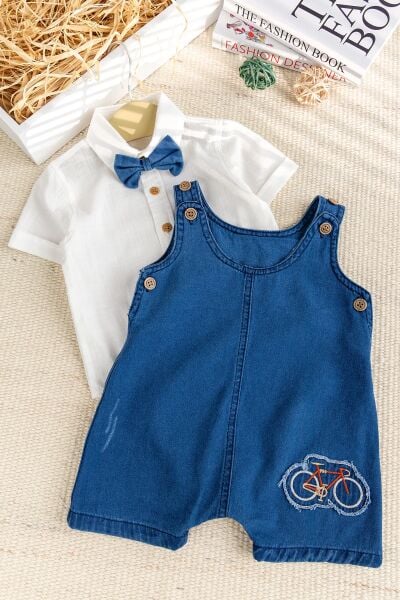 Papyonlu Denim ŞıkYazlık Kot Erkek Bebek Salopet Tulum takım