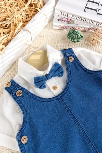 Papyonlu Denim ŞıkYazlık Kot Erkek Bebek Salopet Tulum takım