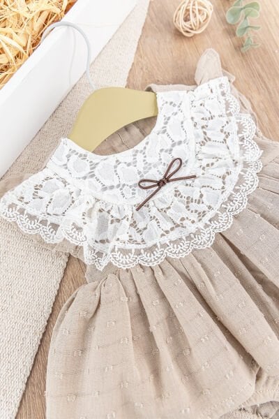 Güpürlü Fiyonklu Yazlık Kız Bebek Elbise Bebek Tulum