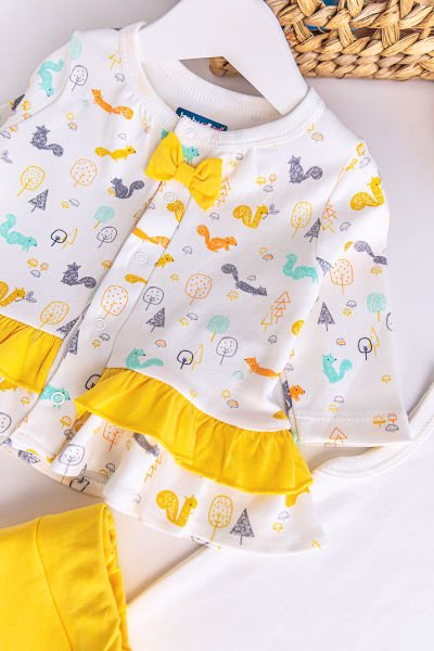 Kız Bebek Takım Sincap Temalı Fırfırlı 3 Parça Kız Bebek Takım