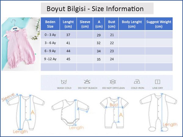 Fırfırlı Müslin Kız Bebek Tulum PEMBE -  9-12 AY