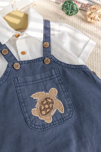 Fiğürlü Denim Şık Yazlık Erkek Bebek Salopet Tulum Takım
