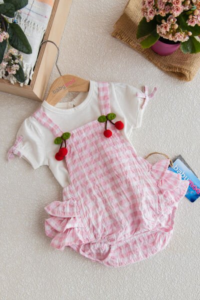 Kız Bebek Fırfırlı Tulum Salopet Body'li Bebek Takım