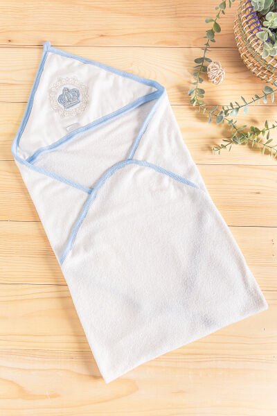 Taç İşlemeli Kız/Erkek Bebek Silinme Havlusu MAVİ -  Tek Ebat