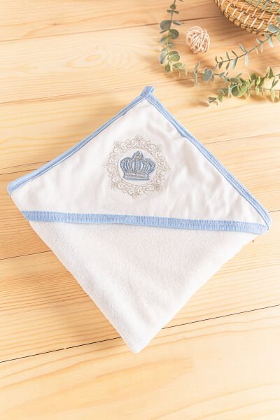 Taç İşlemeli Kız/Erkek Bebek Silinme Havlusu MAVİ -  Tek Ebat