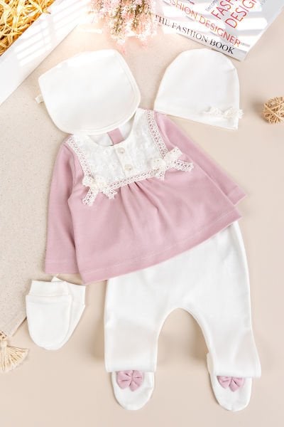 Fistolu 100% Pamuk Kız Bebek Takım 5'li Set