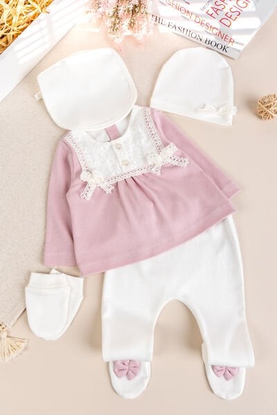 Fistolu 100% Pamuk Kız Bebek Takım 5'li Set