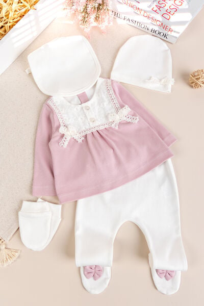Fistolu 100% Pamuk Kız Bebek Takım 5'li Set