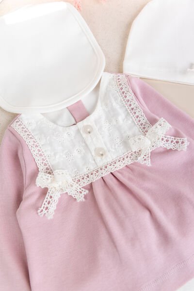 Fistolu 100% Pamuk Kız Bebek Takım 5'li Set Gül kurusu - 3-6 AY