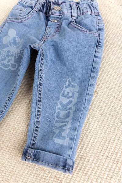 Fiğürlü Denim Pamuku  Şık Kot Kız Bebek Pantolon