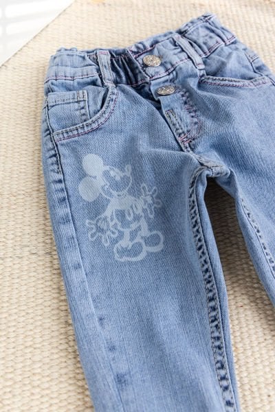 Fiğürlü Denim Pamuku  Şık Kot Kız Bebek Pantolon