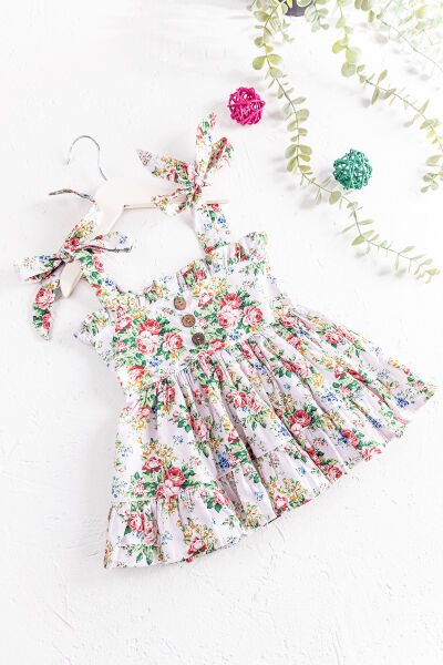 Çiçek Desenli Askılı Yazlık Kız Bebek/Çocuk Elbise