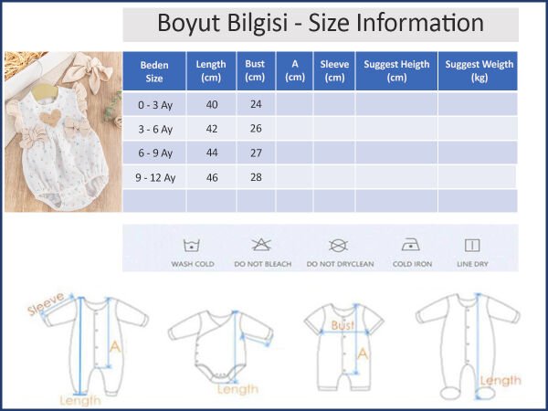 Kalp Nakışlı Fiyonklu Bandanalı Yazlık Kız Bebek Tulum BEJ -  0-3 AY