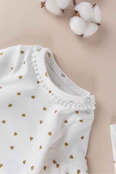 Yaldızlı Kalp Desenli Bandanalı 3'lü Kız Bebek Takım